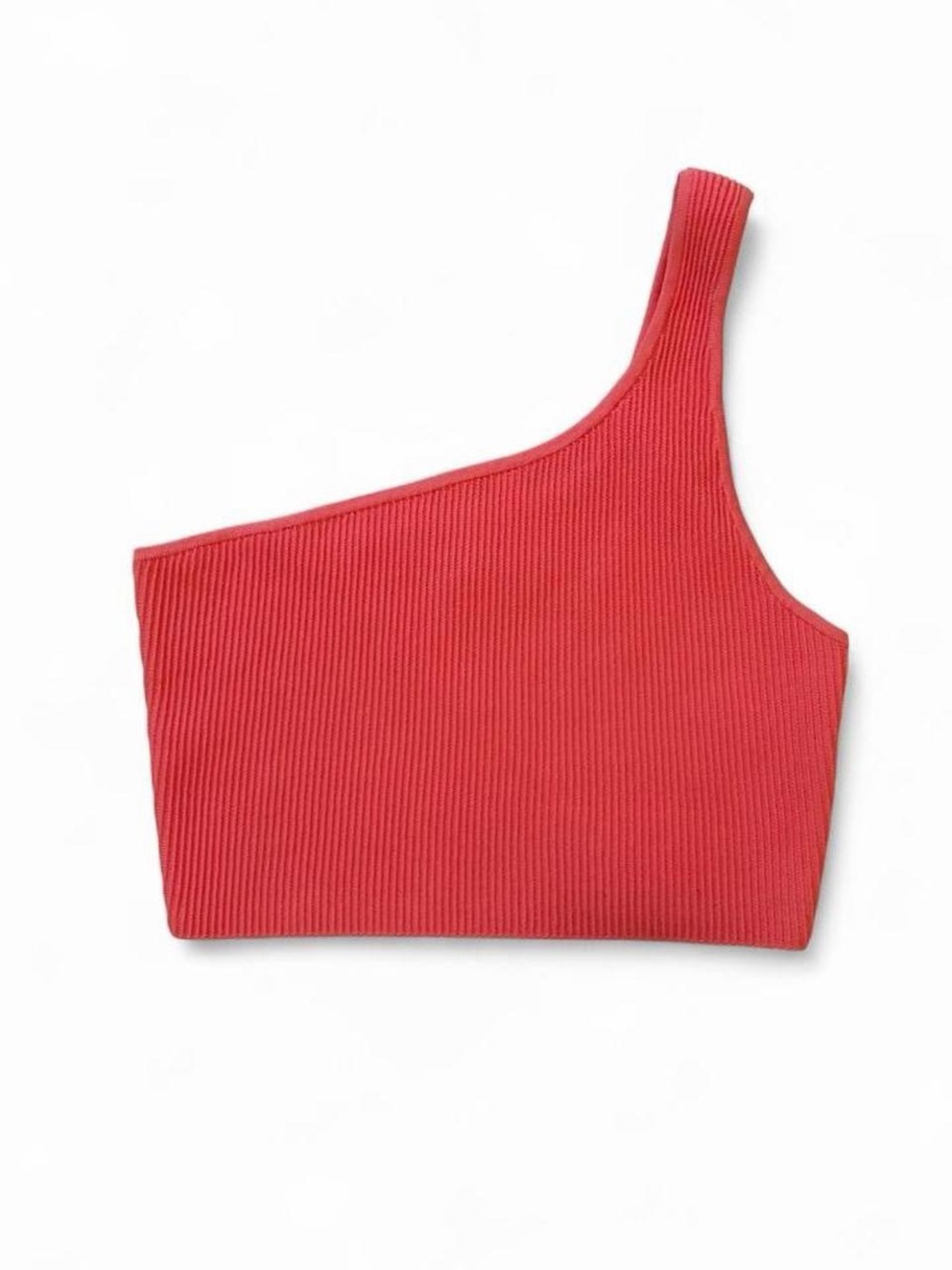 Babaton One-Shoulder Ribbed Crop Top - Coral Red